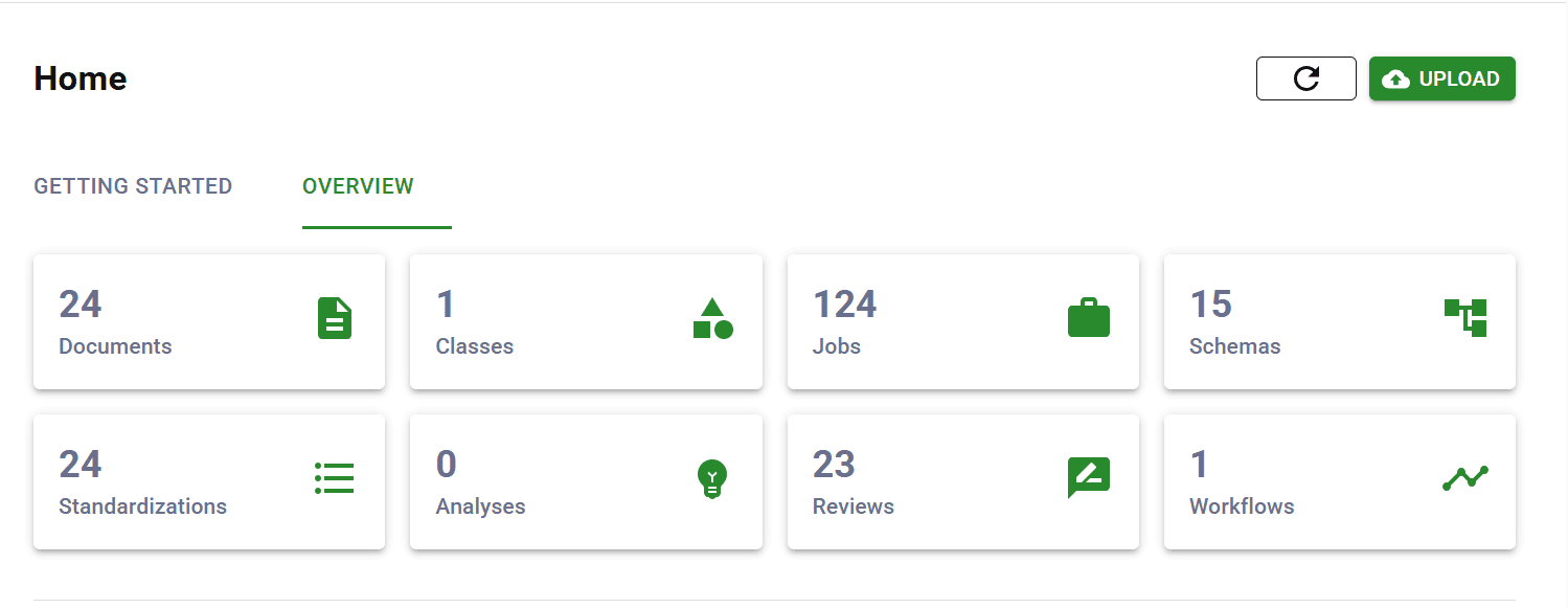 DocuPipe dashboard showing document counts, schemas, and workflow overview