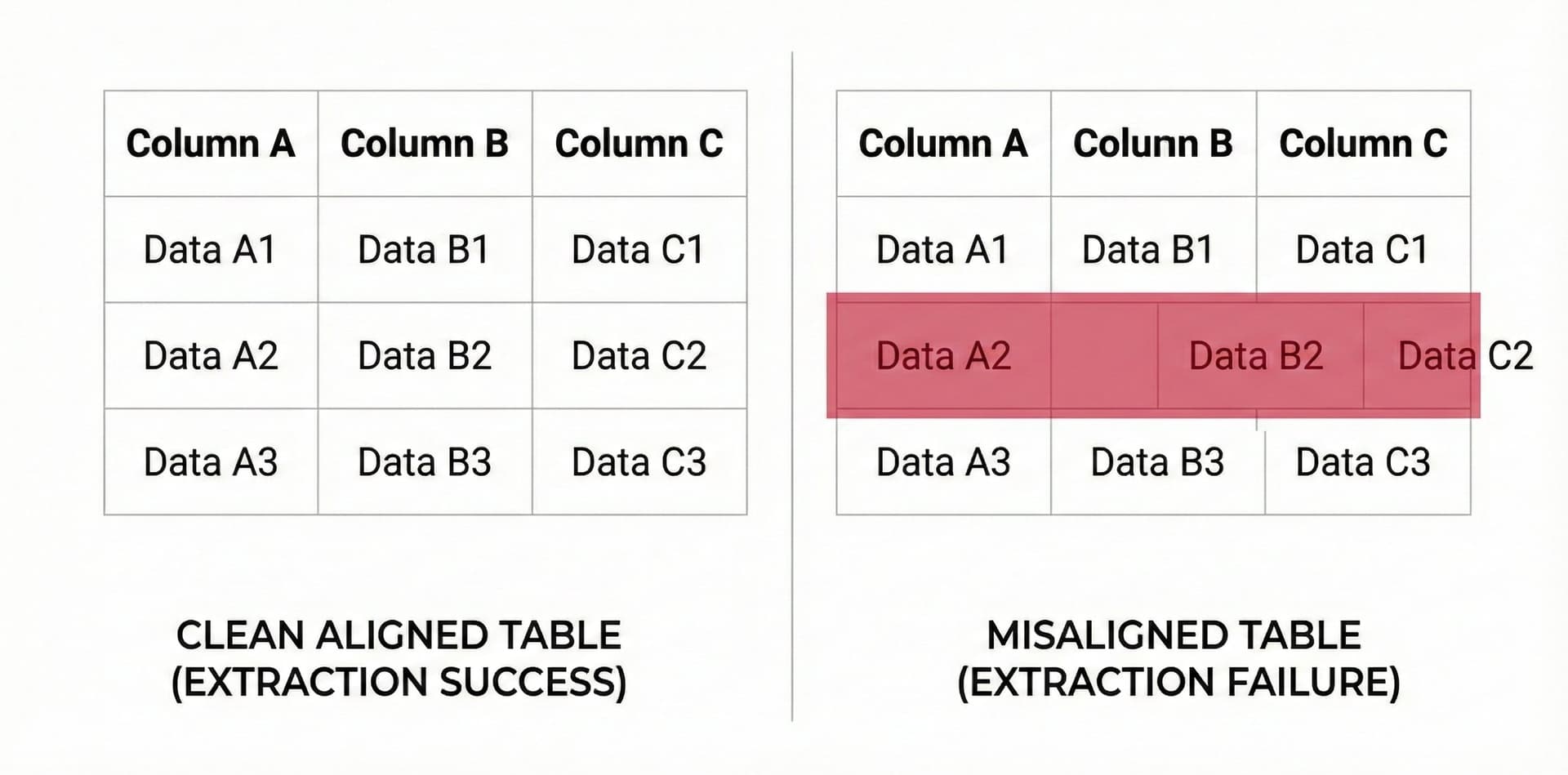 Table extraction misalignment example showing challenges PyMuPDF faces with complex table structures