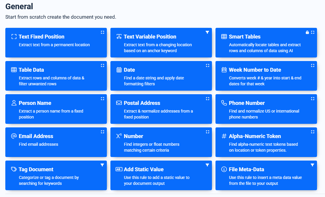 Docparser rule builder showing Text Field Position and Text Variable Position configuration - the brittle zone-based extraction approach