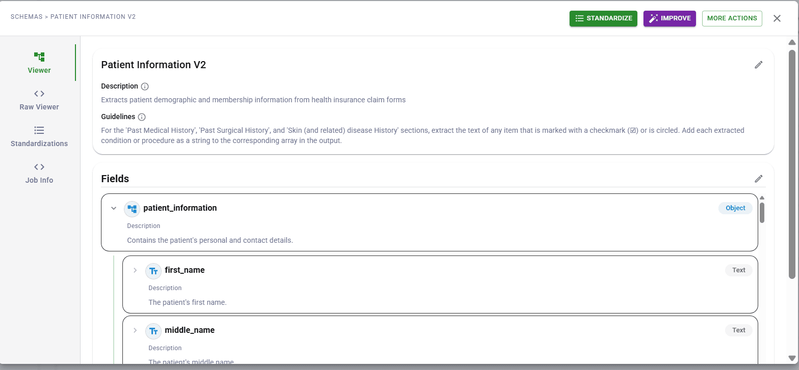 DocuPipe zero-shot schema definition - no training or labeled documents required