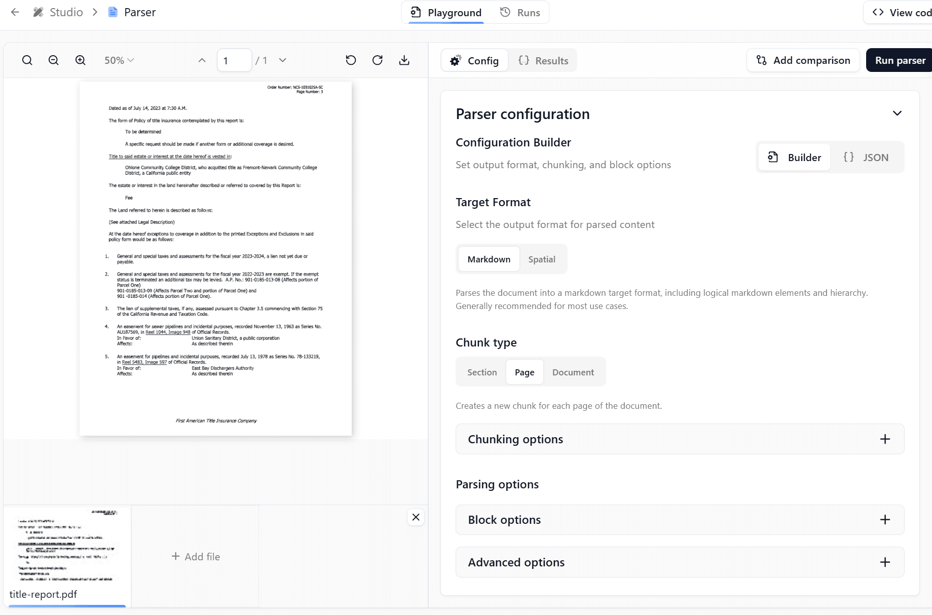 Extend AI Parser configuration with chunking and format options
