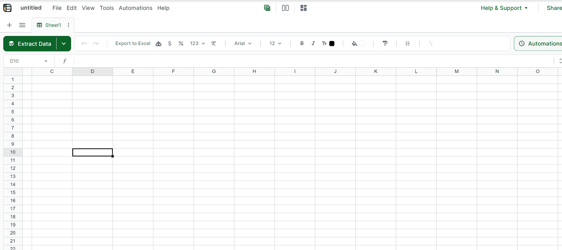 Lido spreadsheet interface with Extract Data button