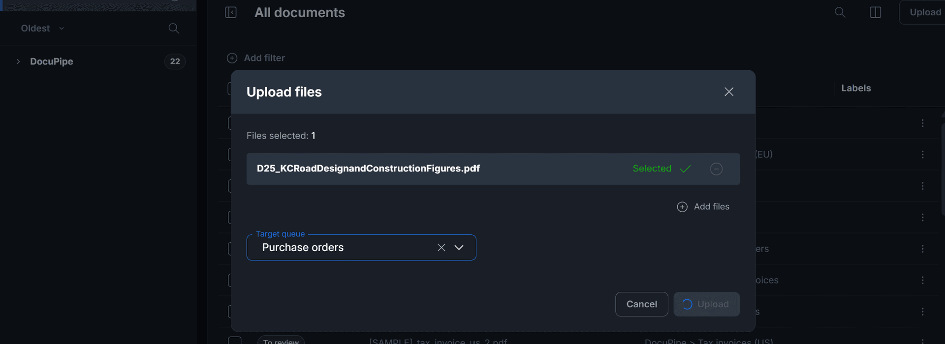 Rossum upload dialog showing sales-led onboarding process