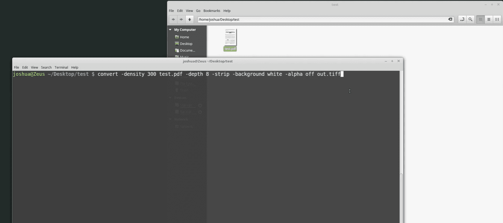 Tesseract preprocessing command showing manual convert with density/depth flags - no skew correction or brightness adjustment