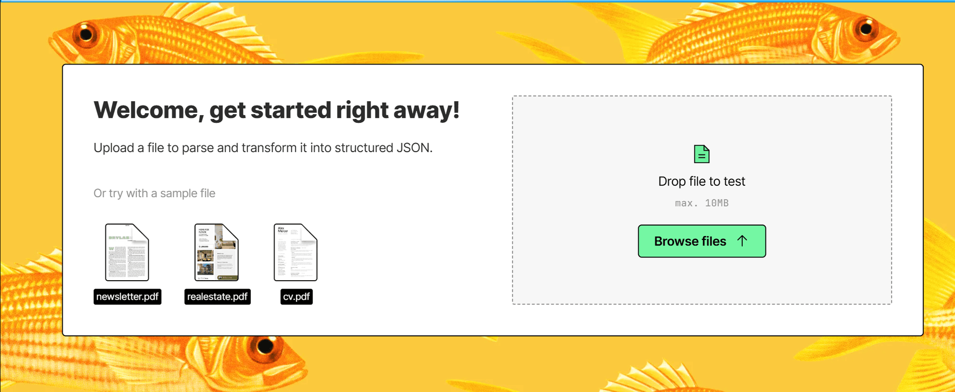 Unstructured upload interface for parsing documents into structured JSON
