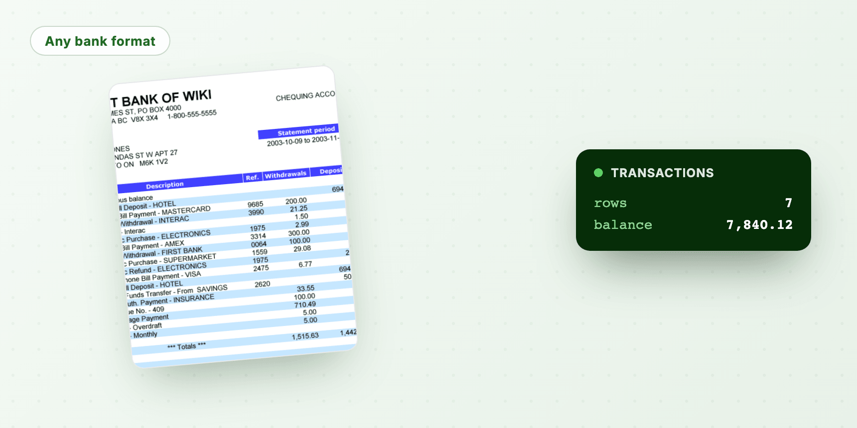 Extract transactions from bank statements for reconciliation