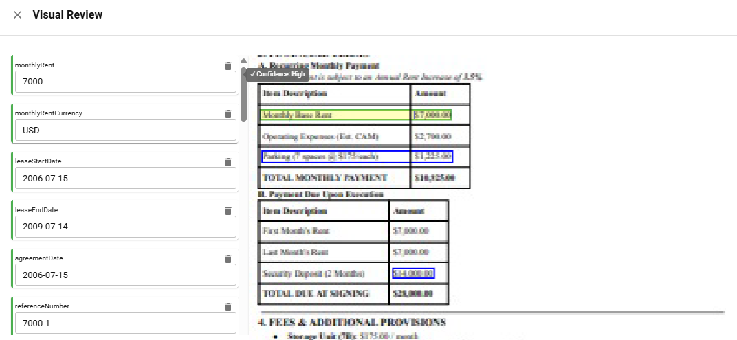 With IDP, you can see exactly where extracted data came from in the original document with confidence scores