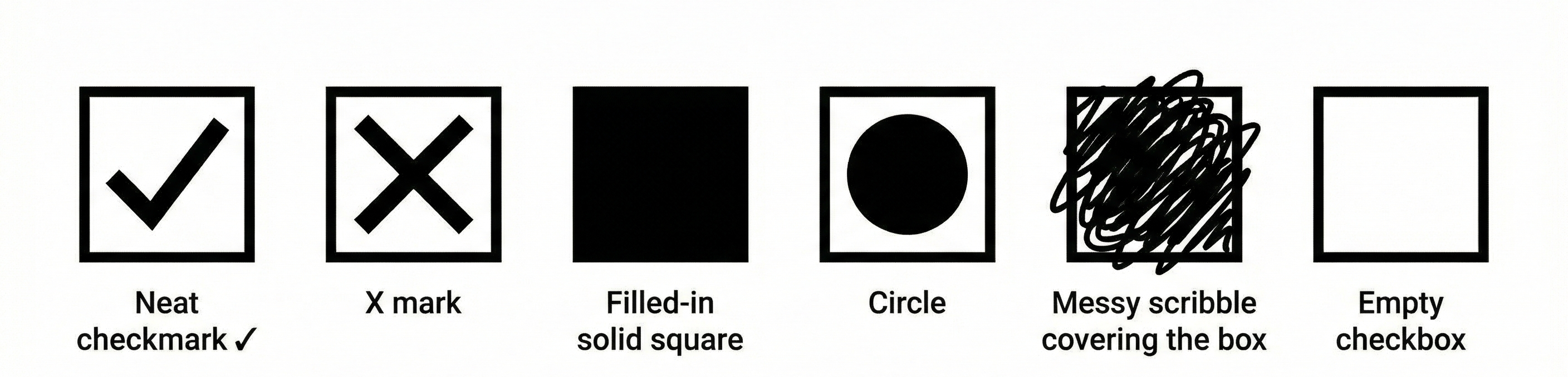 Checkbox variation examples showing different marking styles
