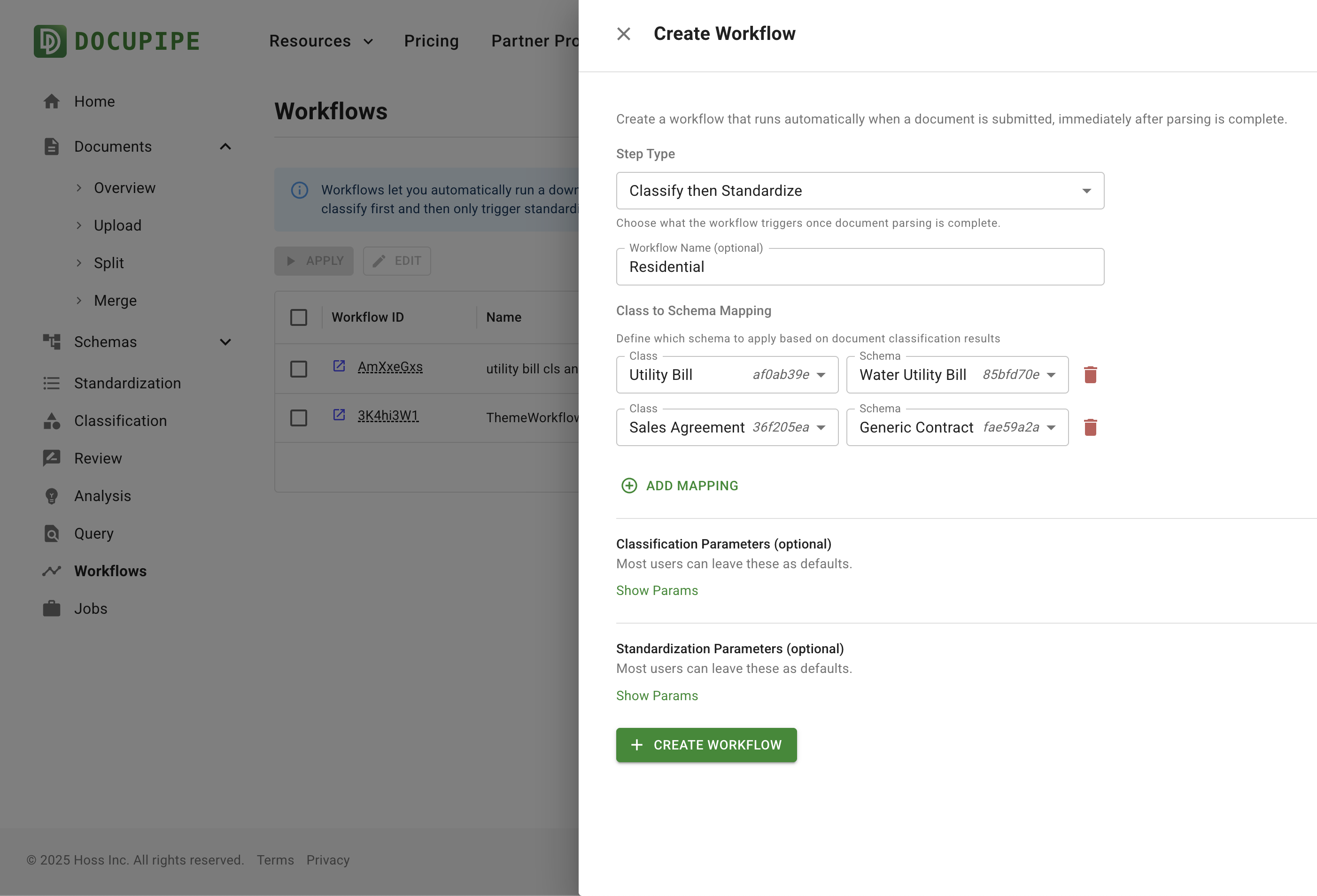 Workflow showing classification to schema routing