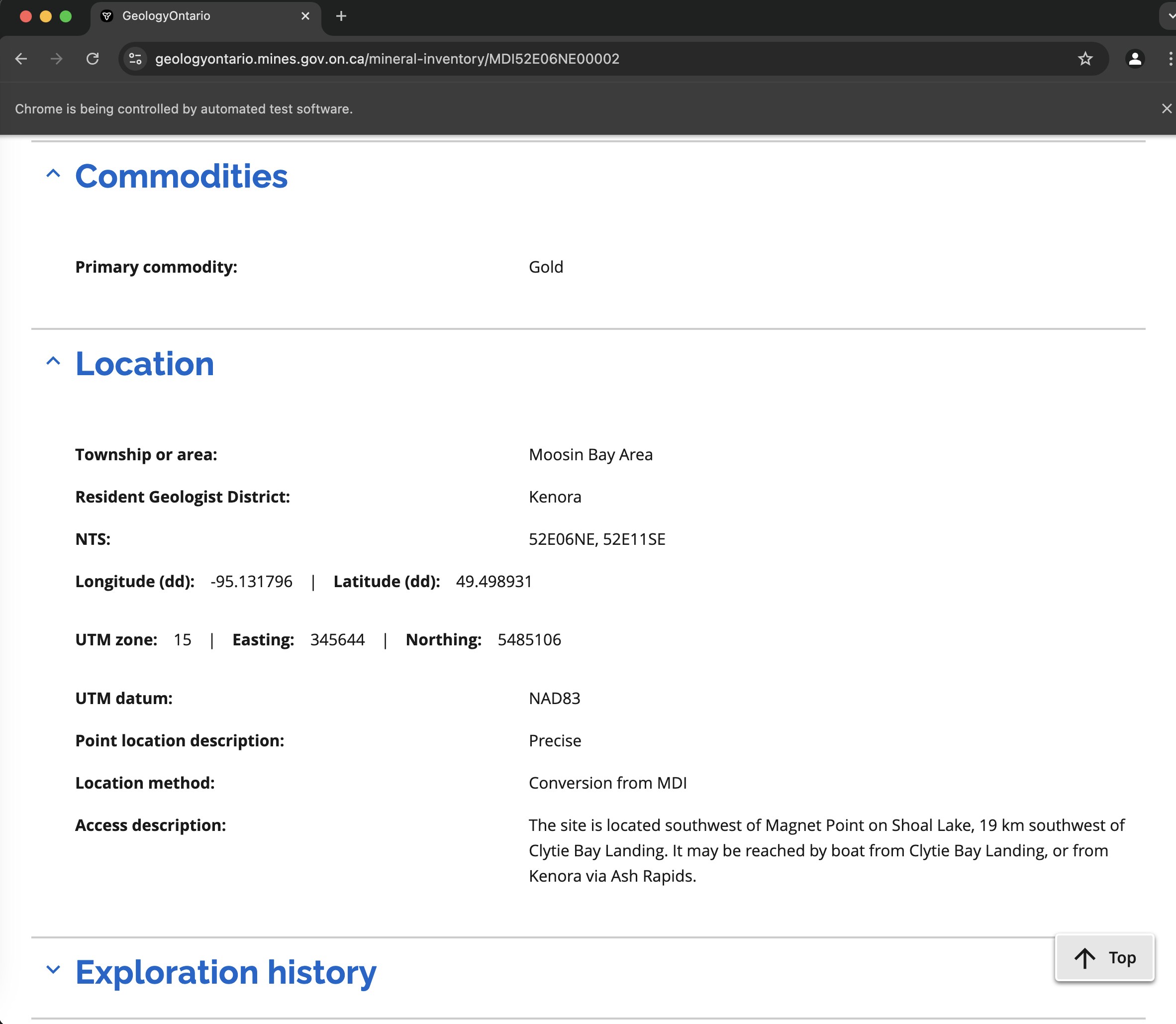 Mineral Inventory Page