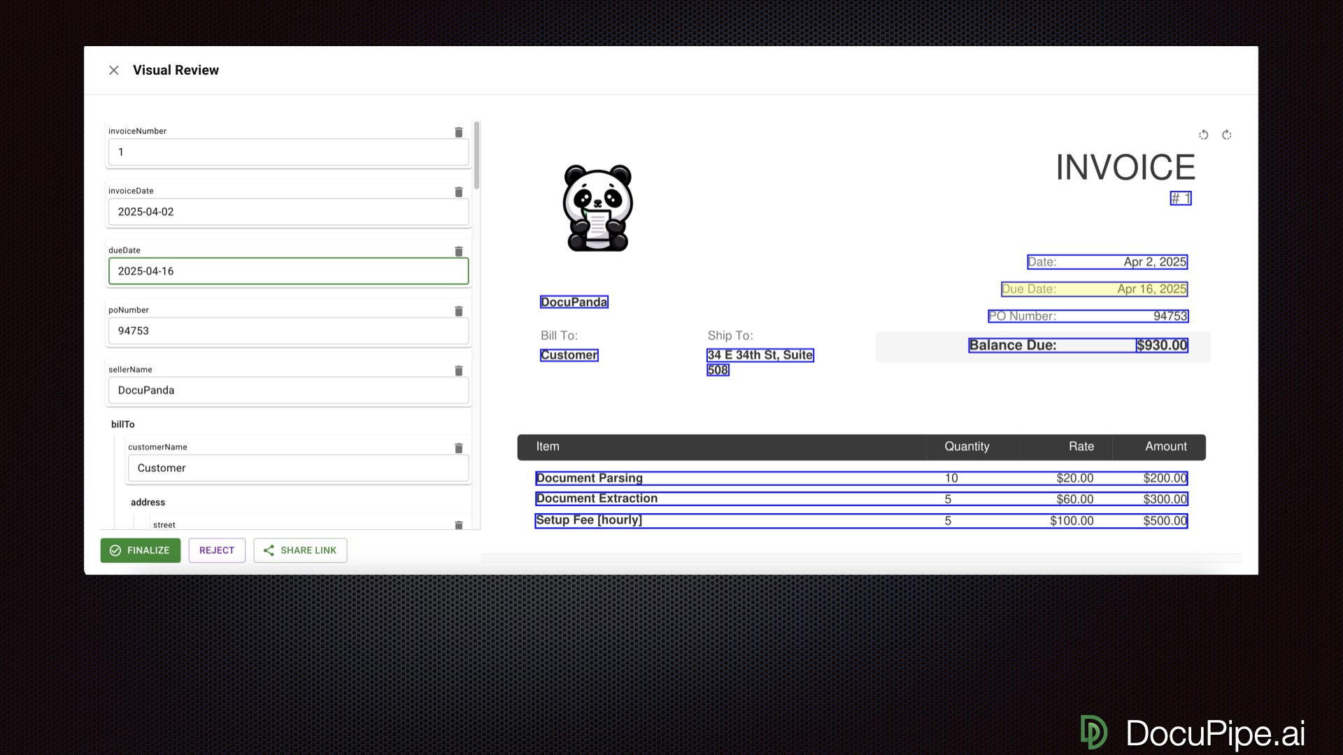 Click a value, see where it came from. Human review at 10x speed.