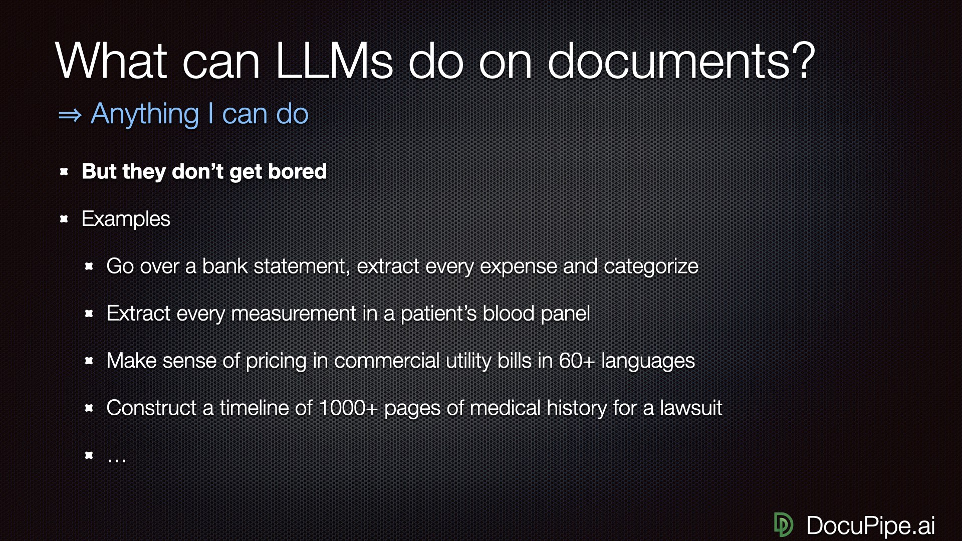 Everything LLMs can do with documents — when they work.
