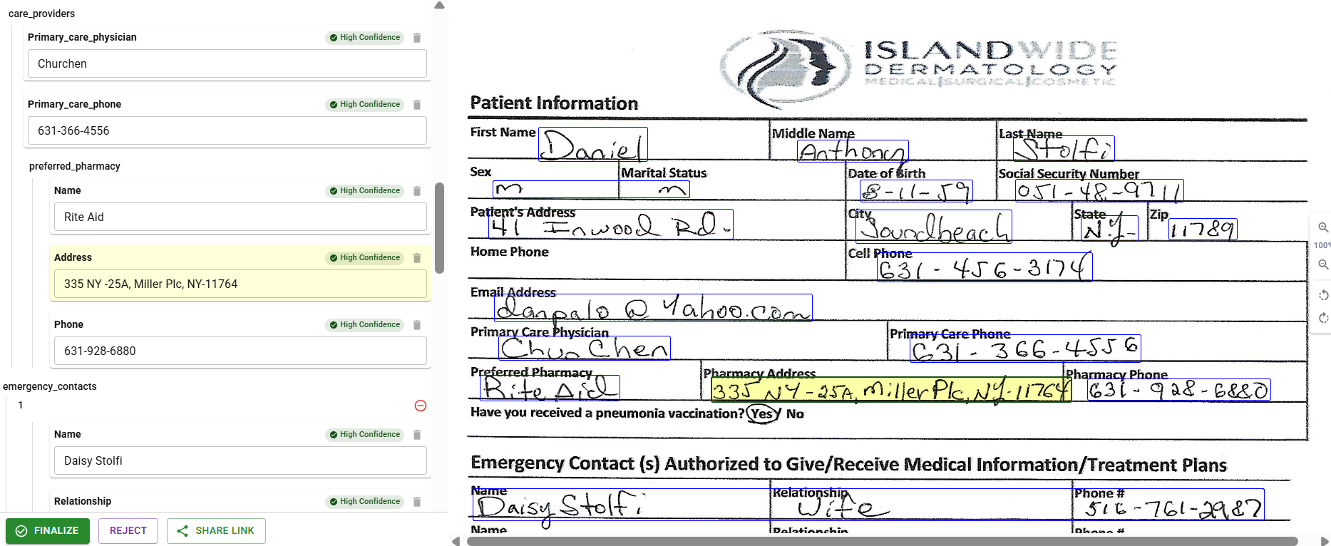 DocuPipe visual review interface showing human-in-the-loop workflow