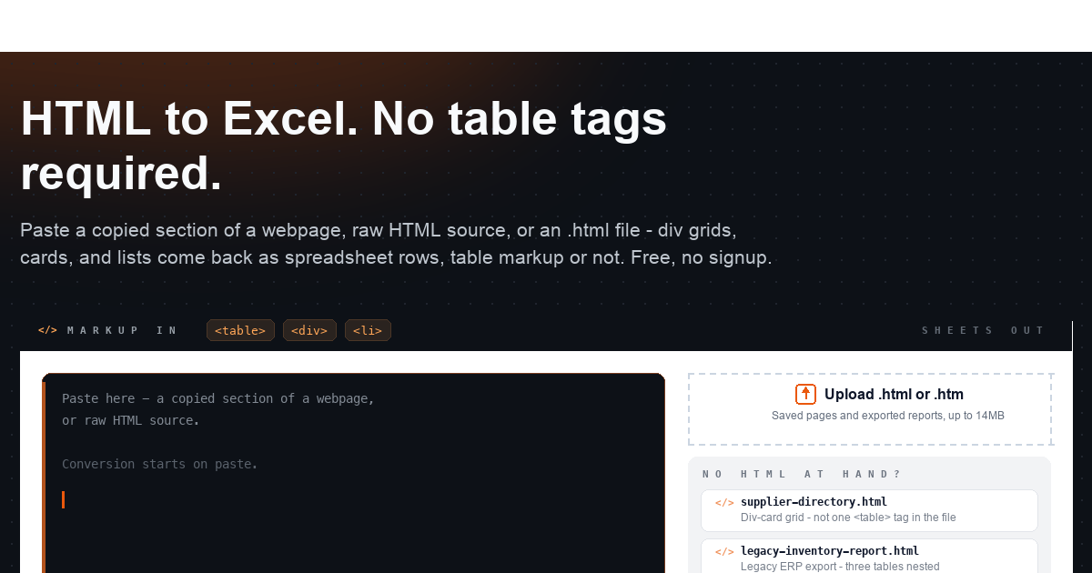 HTML to Excel Converter - Free, No Table Tags Needed | DocuPipe